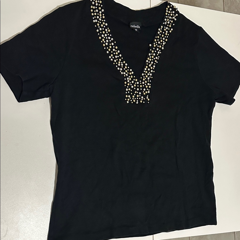 Rafaella Black Short Sleeve Top with Bead Details